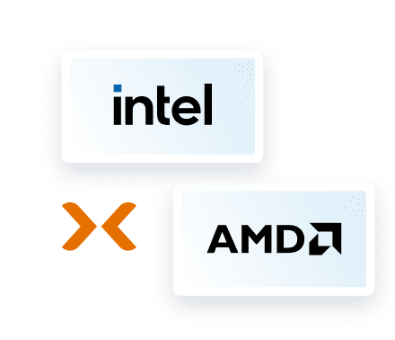 Logodarstellung von Proxmox mit den Logos von Intel und AMD als unterstützte Prozessorplattformen
